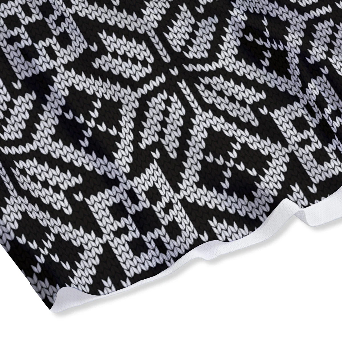 Knitted White And Black Print Pattern Mesh Shorts - Image 4