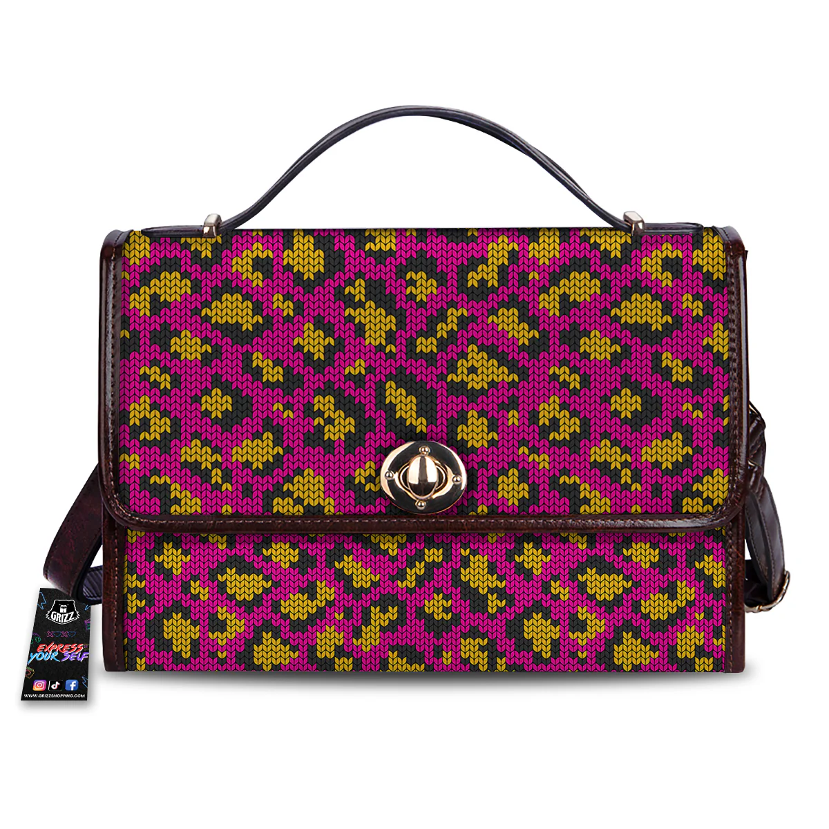 Knitted Wild Pink Leopard Print Pattern Women's Satchel Bag