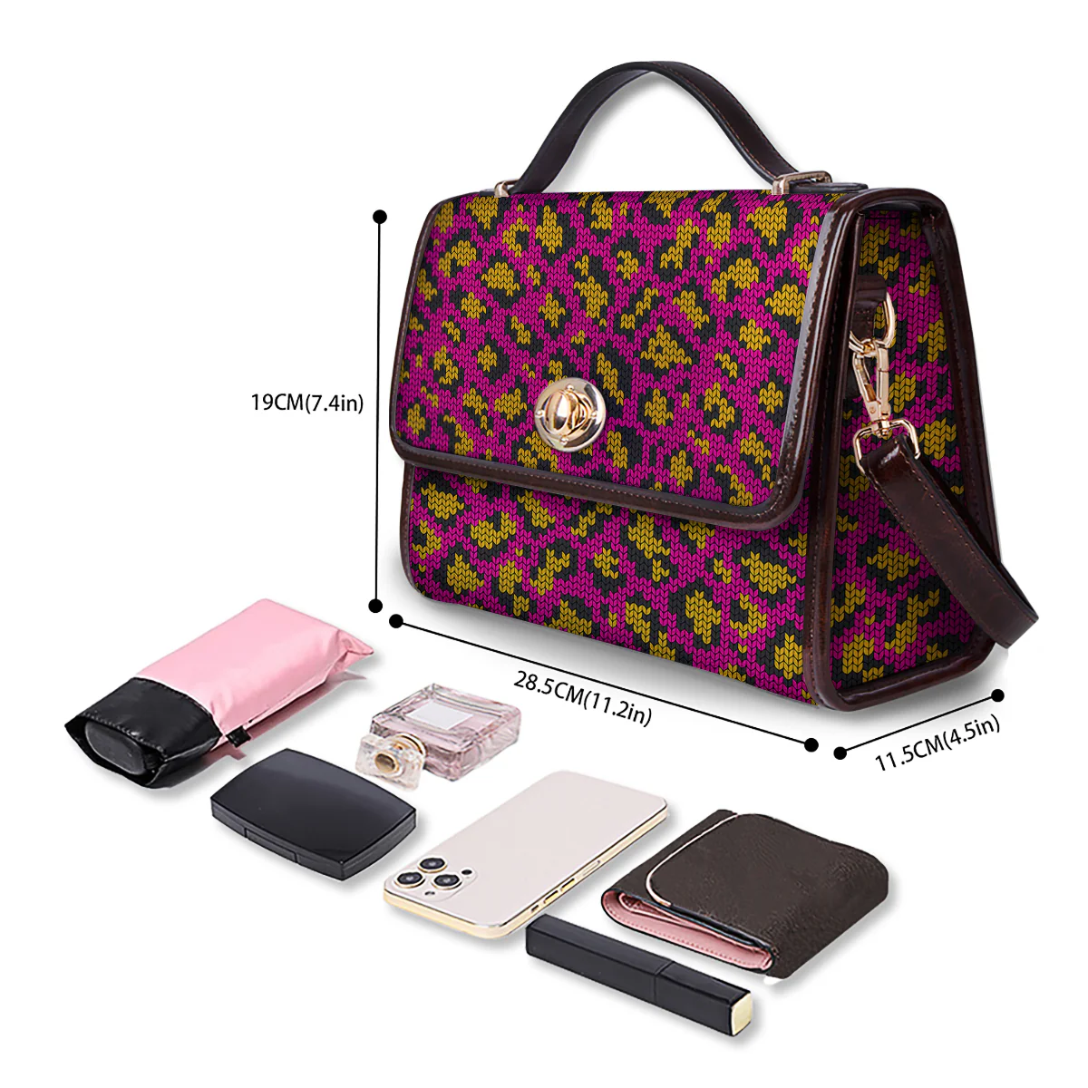 Knitted Wild Pink Leopard Print Pattern Women's Satchel Bag - Image 4