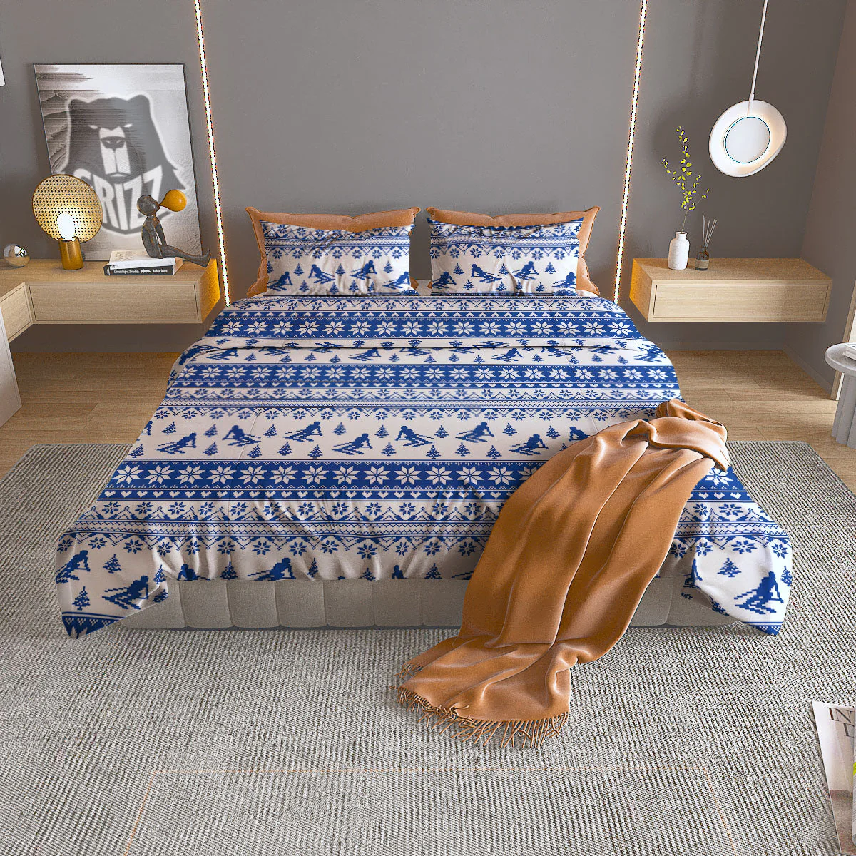 Knitting Winter Ski Print Pattern Duvet Cover Bedding Set