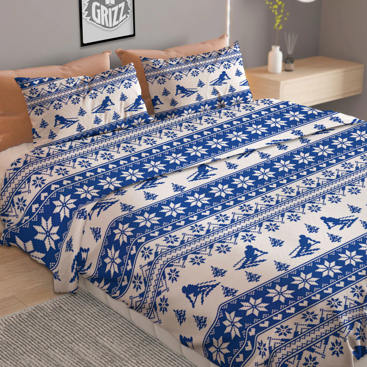Knitting Winter Ski Print Pattern Duvet Cover Bedding Set - Image 2