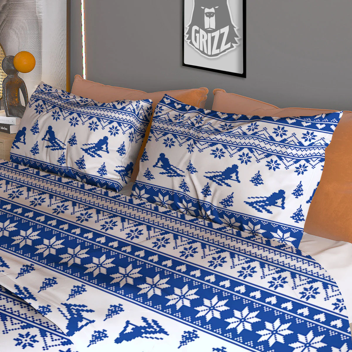 Knitting Winter Ski Print Pattern Duvet Cover Bedding Set - Image 3