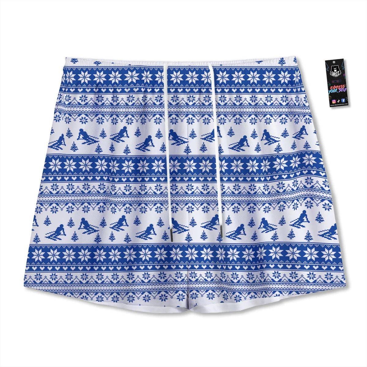 Knitting Winter Ski Print Pattern Mesh Shorts