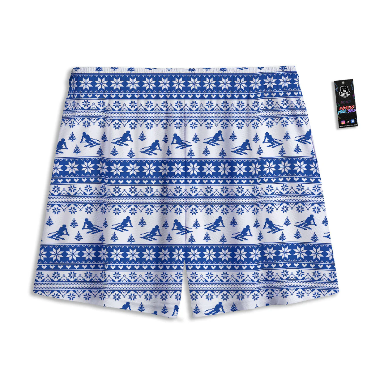 Knitting Winter Ski Print Pattern Mesh Shorts - Image 2