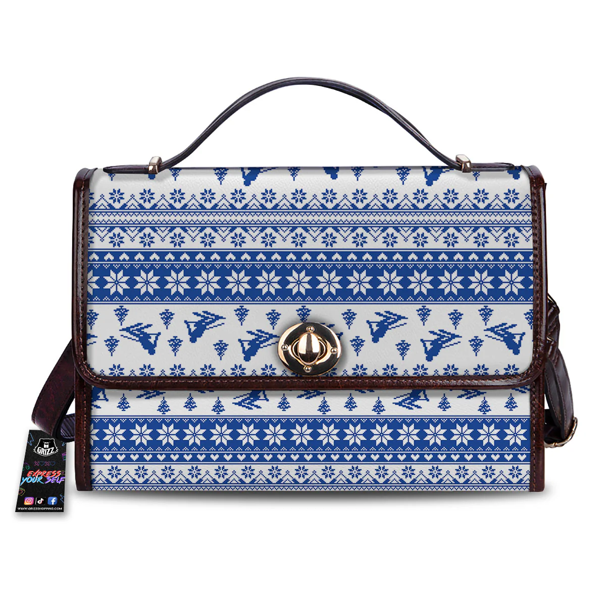 Knitting Winter Ski Print Pattern Women's Satchel Bag