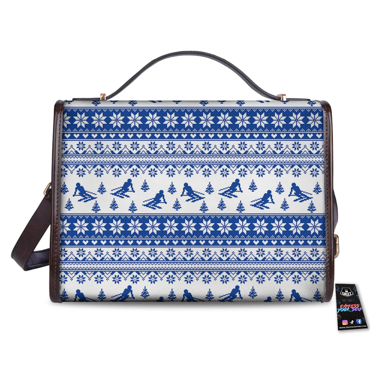 Knitting Winter Ski Print Pattern Women's Satchel Bag - Image 2