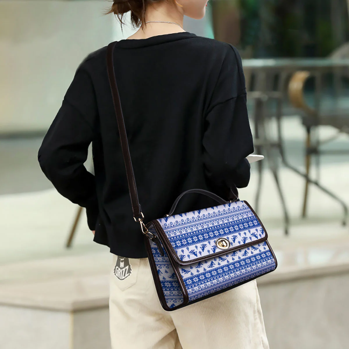 Knitting Winter Ski Print Pattern Women's Satchel Bag - Image 3