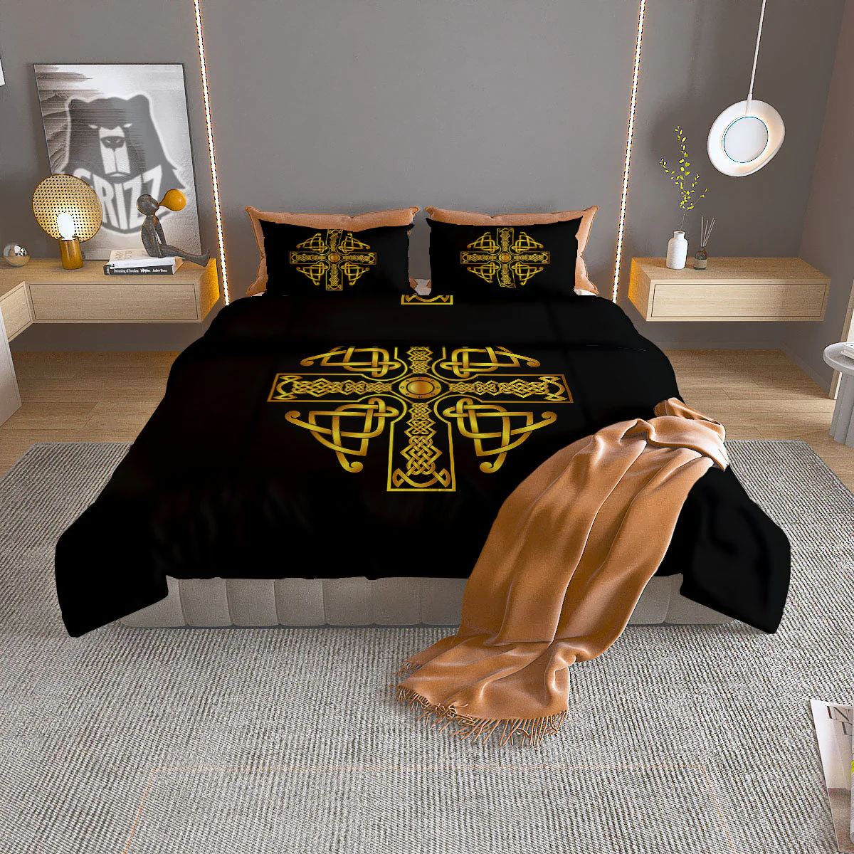 Knot Cross Gold Celtic Print Duvet Cover Bedding Set