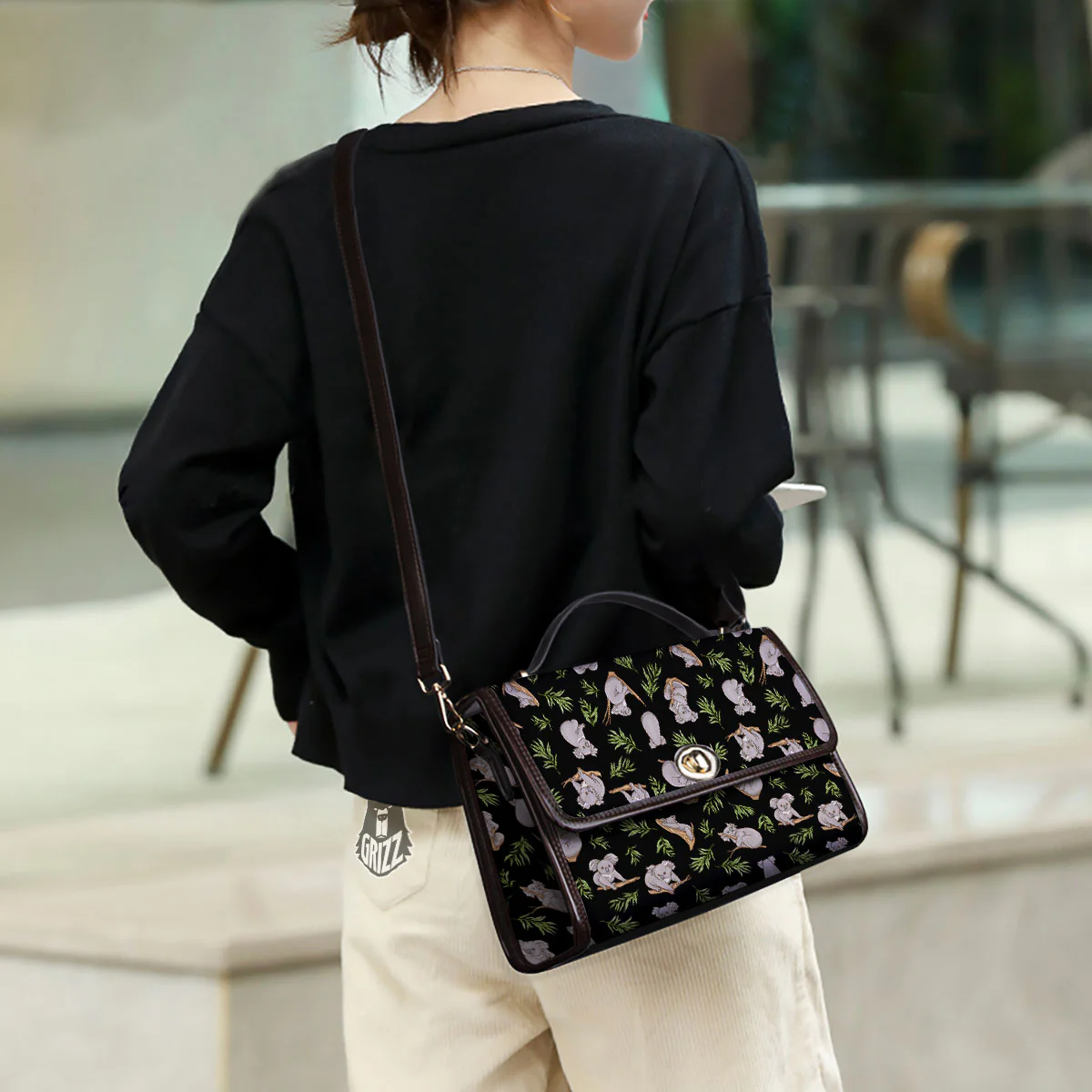 Koala Bear Black Print Pattern Women's Satchel Bag - Image 3