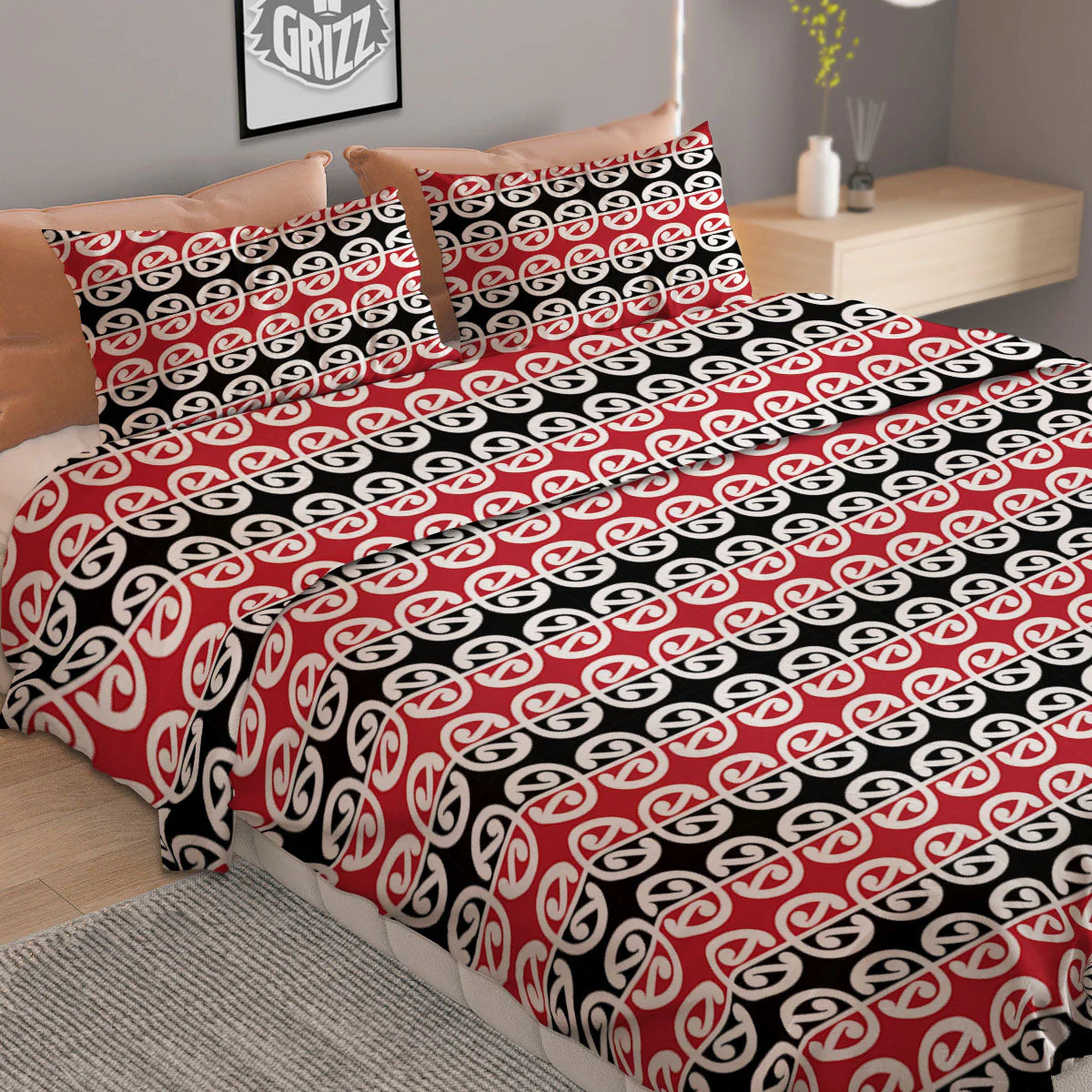Kowhaiwhai Maori Print Pattern Duvet Cover Bedding Set - Image 2