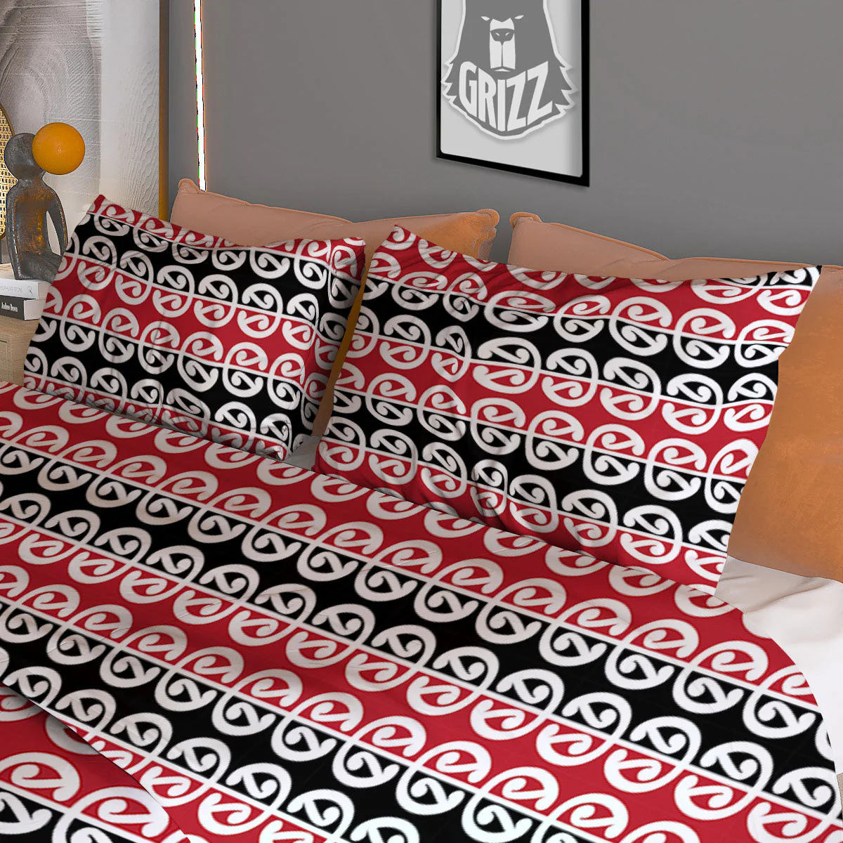 Kowhaiwhai Maori Print Pattern Duvet Cover Bedding Set - Image 3