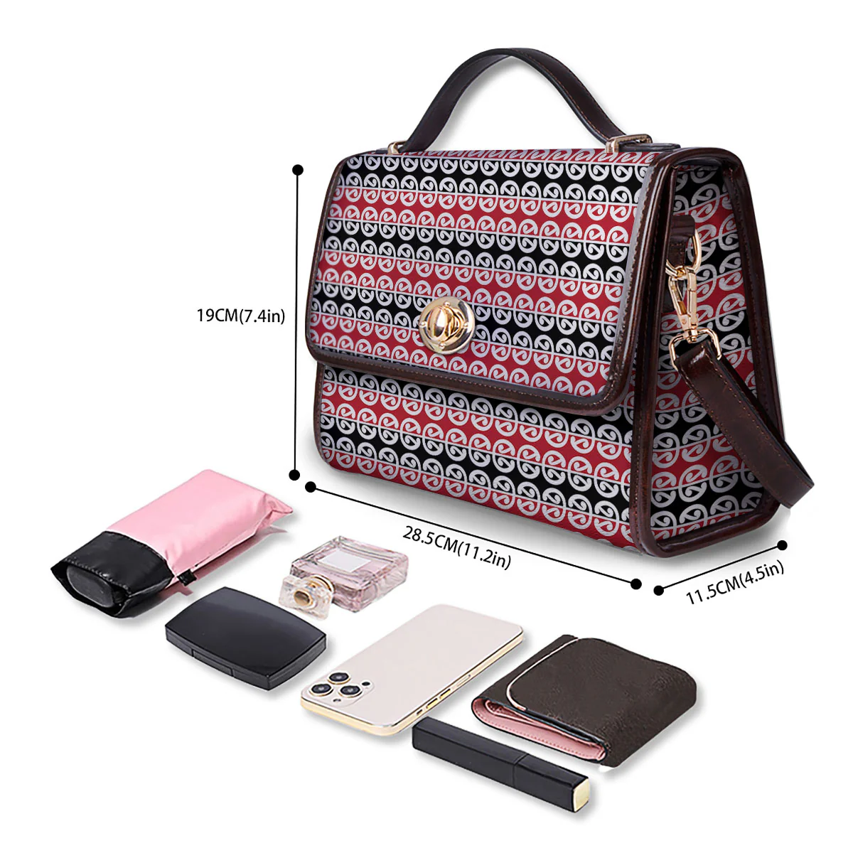 Kowhaiwhai Maori Print Pattern Women's Satchel Bag - Image 4