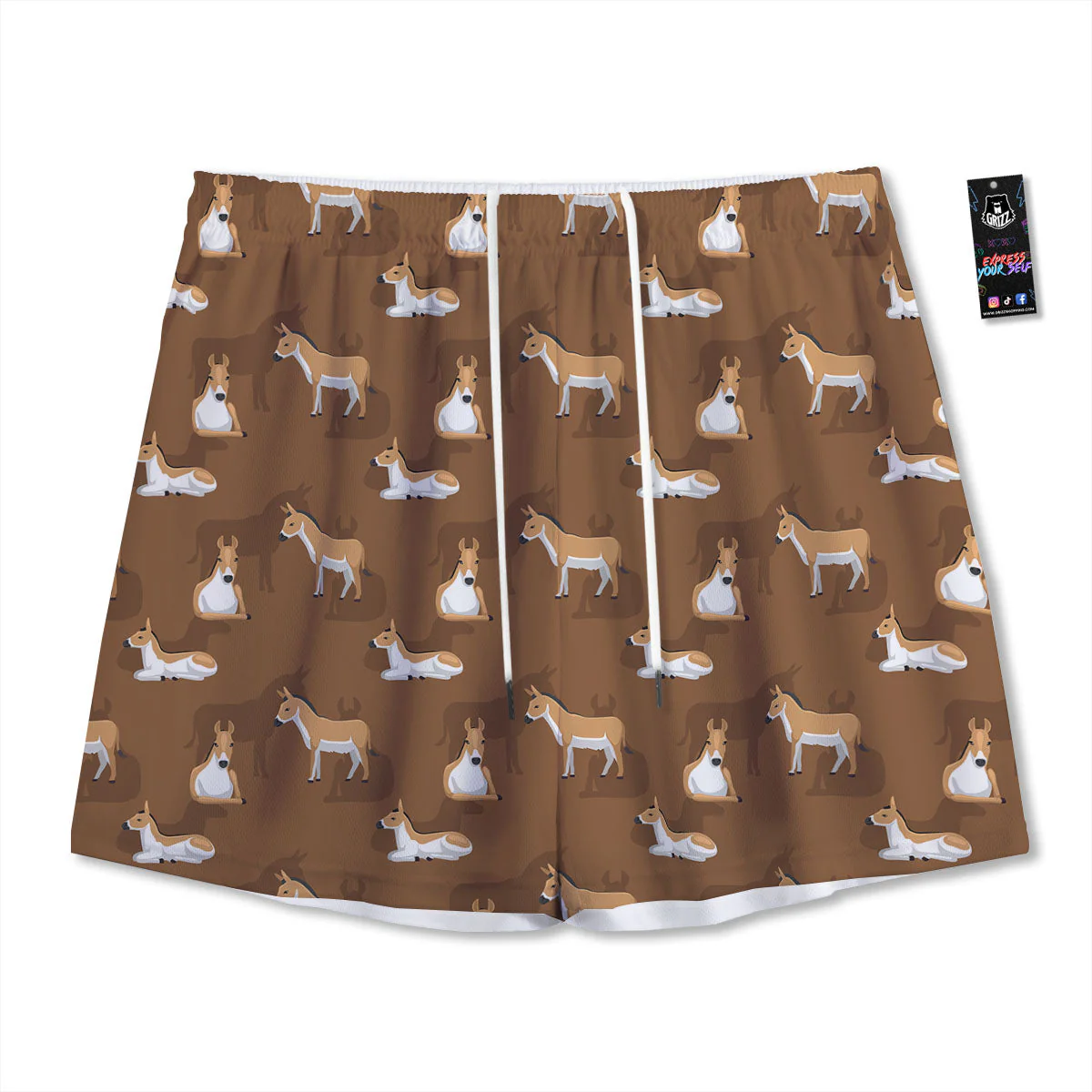 Kulan Donkey Cartoon Print Pattern Mesh Shorts