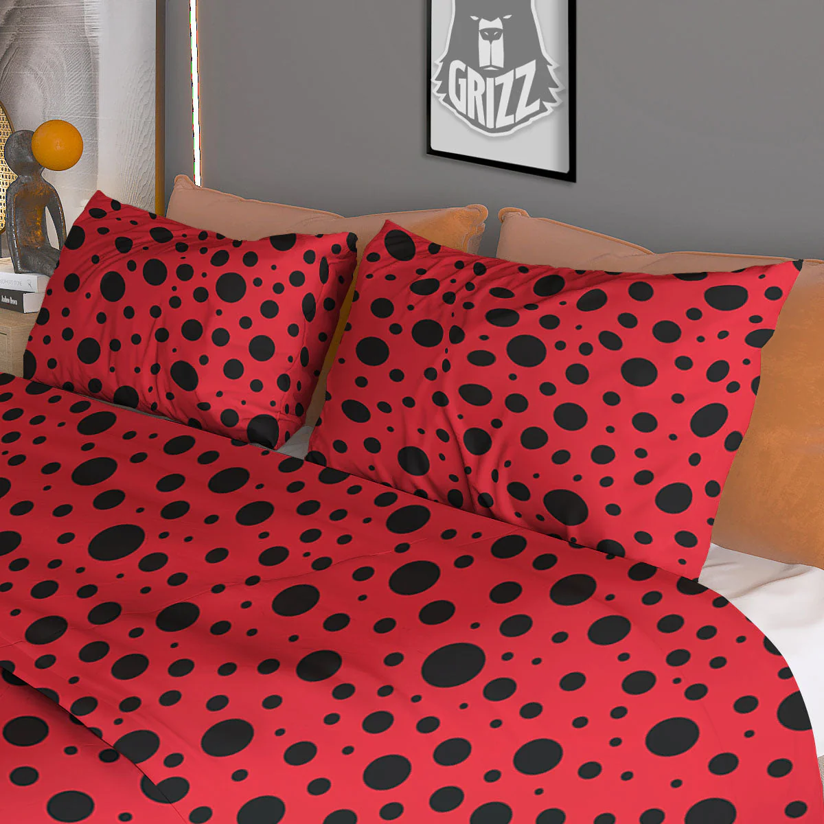 Ladybird Black Spots Print Pattern Duvet Cover Bedding Set - Image 3