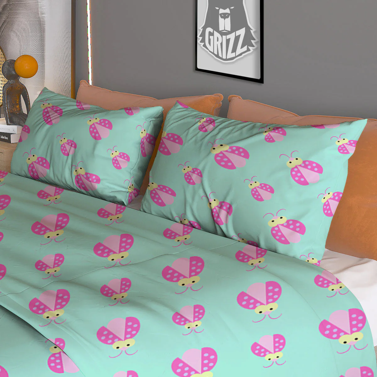 Ladybug Pink Print Pattern Duvet Cover Bedding Set - Image 3