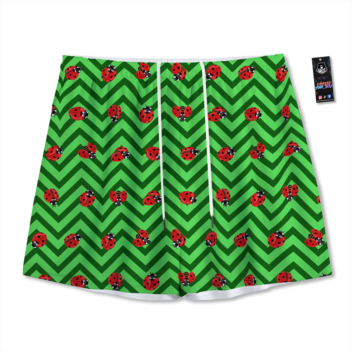 Ladybug Zigzag Green Pattern Mesh Shorts