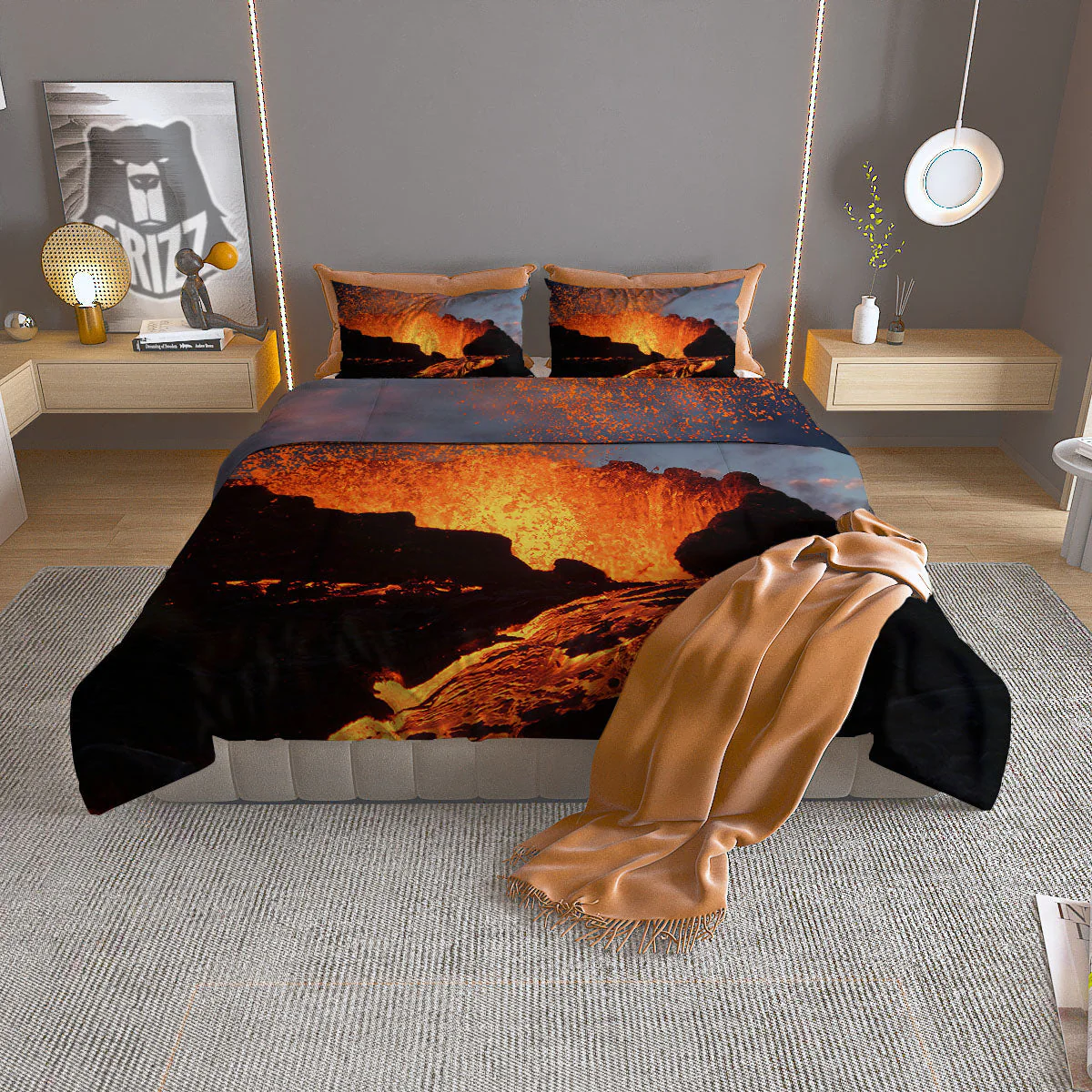 Lava Volcano Print Duvet Cover Bedding Set