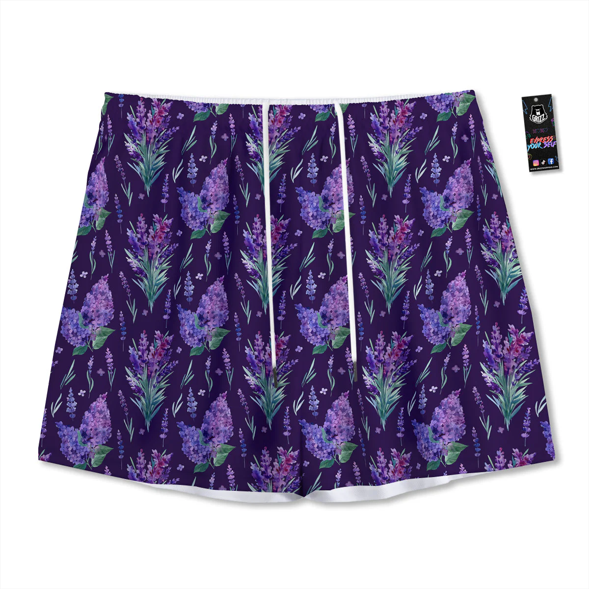 Lavender Watercolor Print Pattern Mesh Shorts