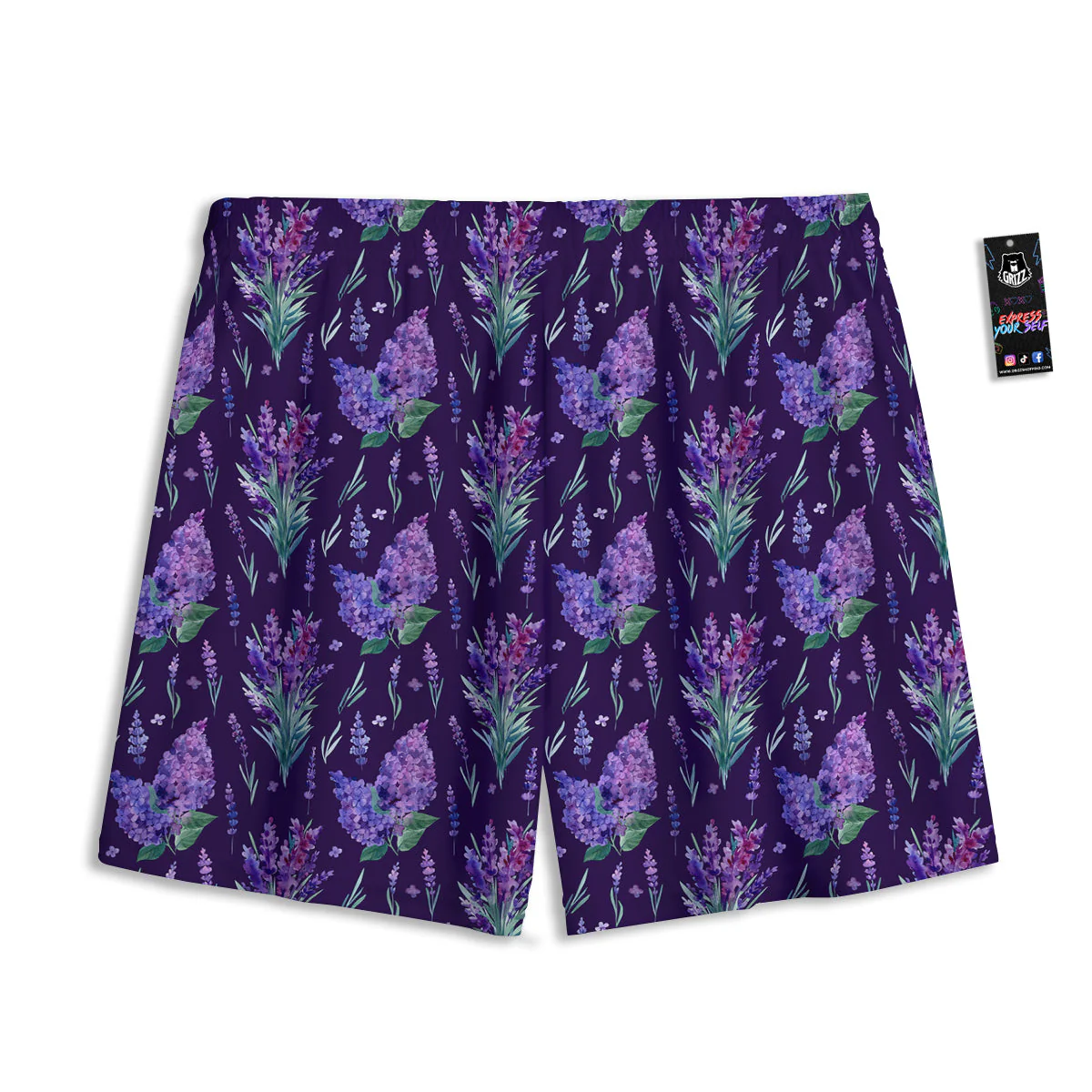 Lavender Watercolor Print Pattern Mesh Shorts - Image 2