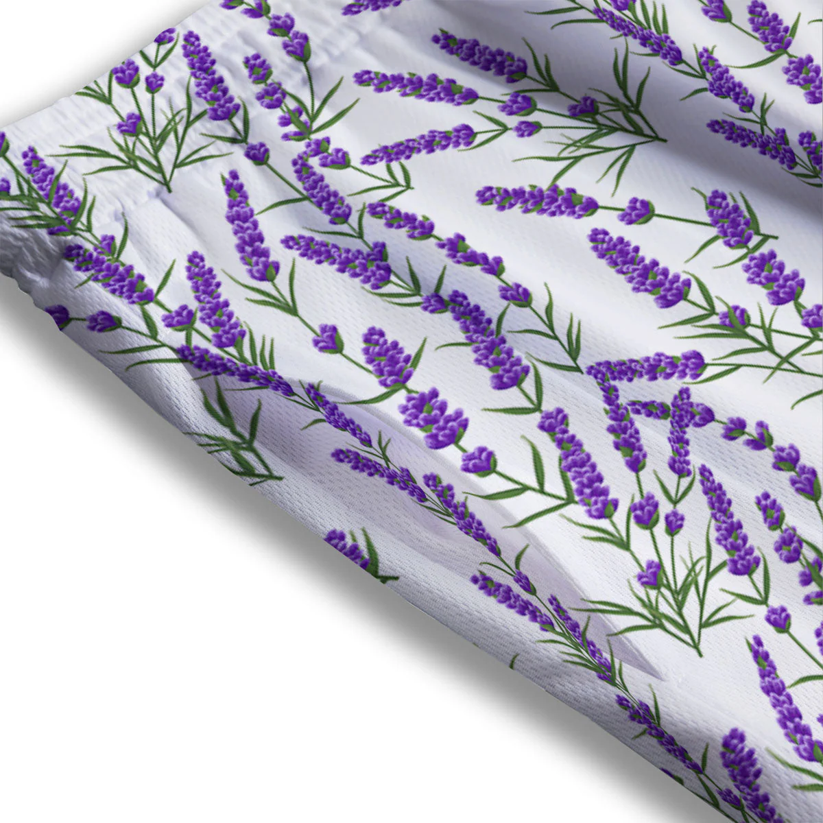 Lavender White And Purple Print Pattern Mesh Shorts - Image 3