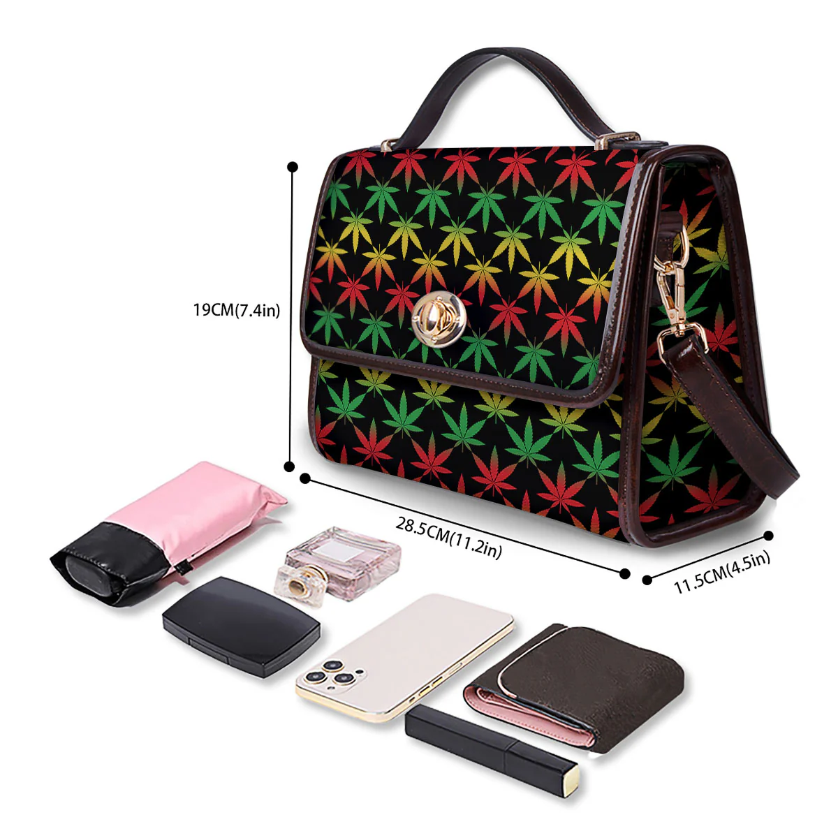 Leaf Reggae Marijuana Print Pattern Women's Satchel Bag - Image 4