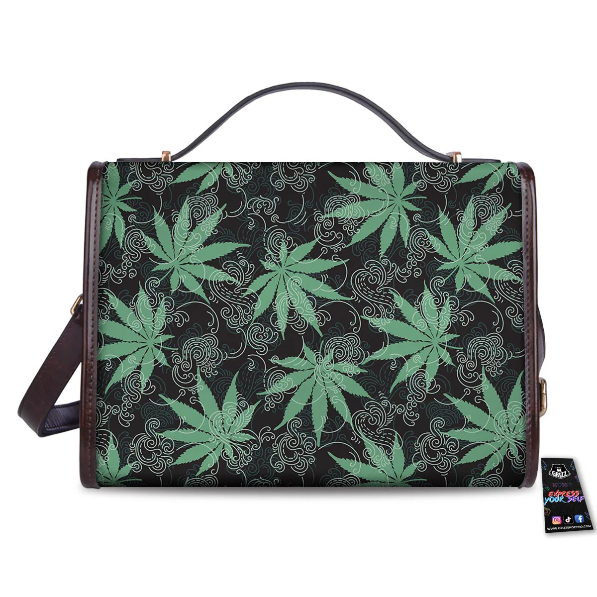 Leaf Swirl Cannabis Print Pattern Women's Satchel Bag - Image 2