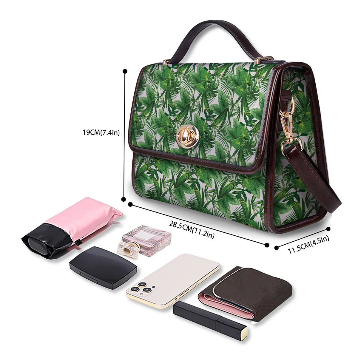 Leaves Hawaiian Palm Print Pattern Women's Satchel Bag - Image 4