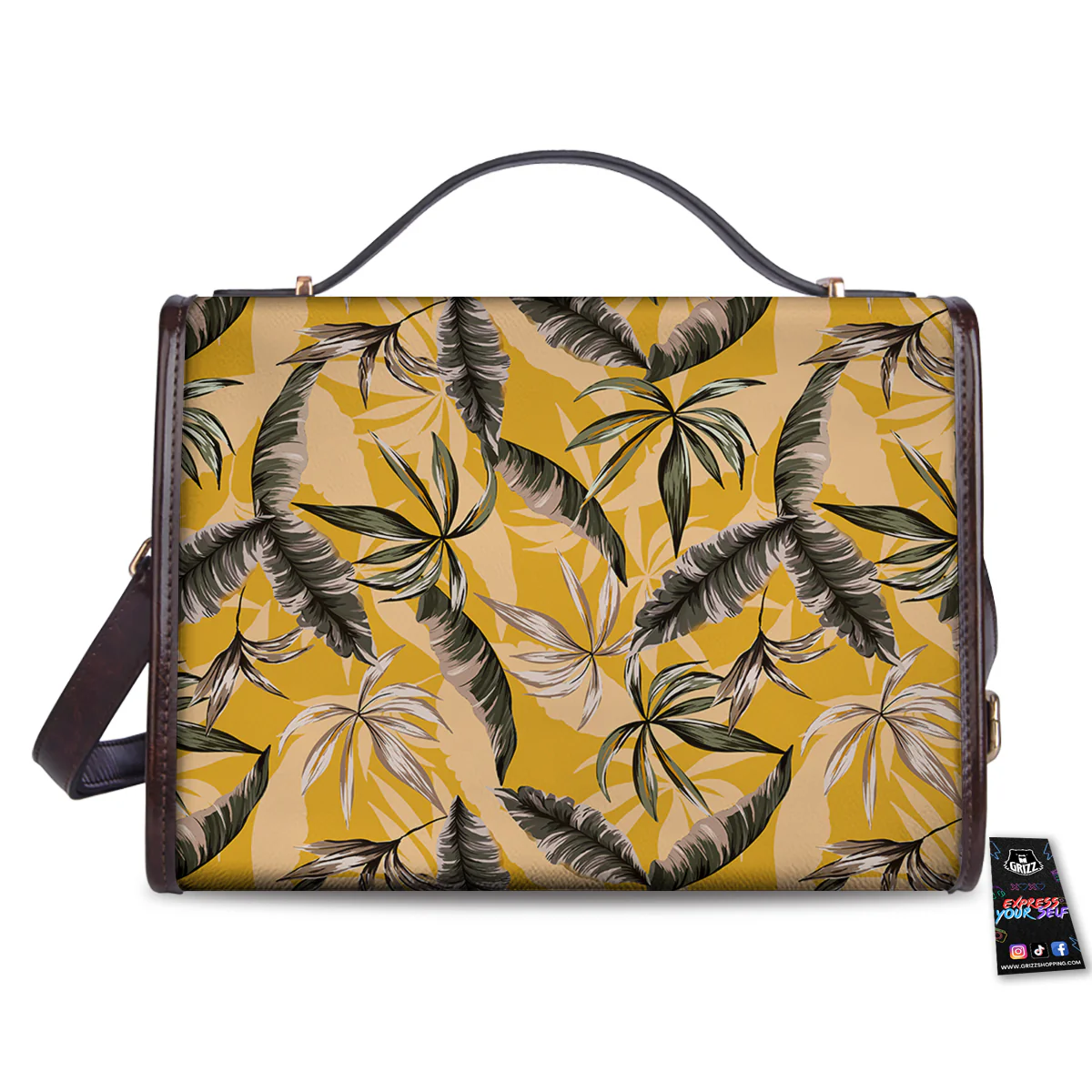Leaves Monstera Yellow Print Pattern Women's Satchel Bag - Image 2