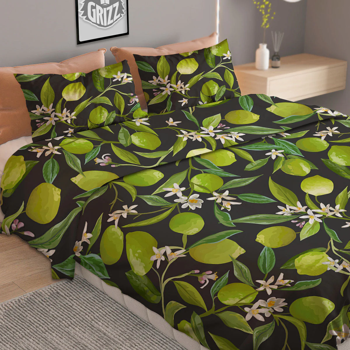 Lemon And Lime Print Pattern Duvet Cover Bedding Set - Image 2