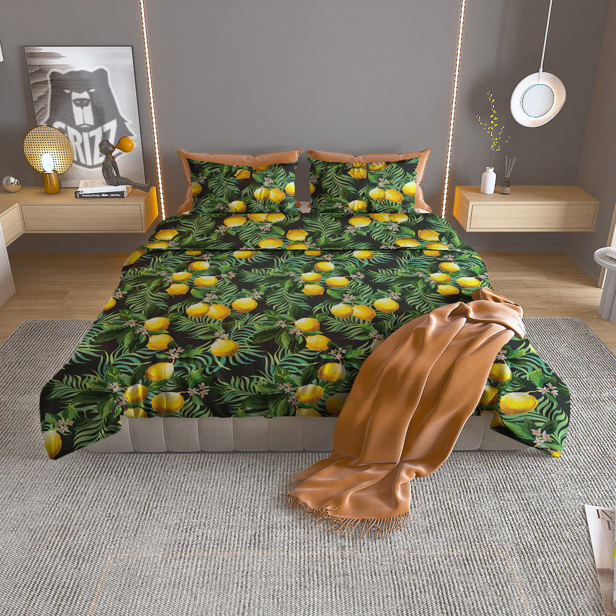 Lemon Tropical Print Pattern Duvet Cover Bedding Set