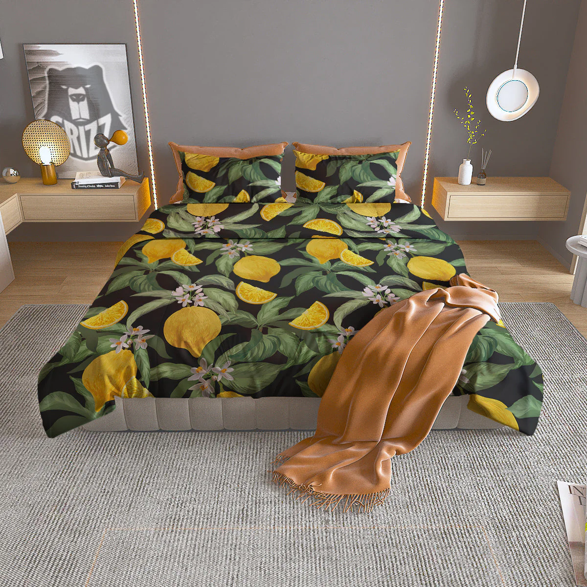 Lemon Yellow Print Pattern Duvet Cover Bedding Set