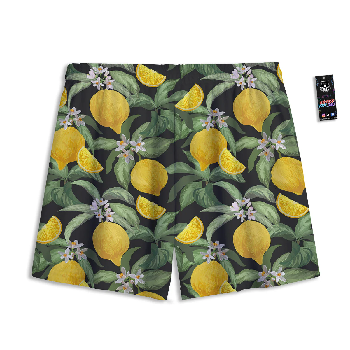 Lemon Yellow Print Pattern Mesh Shorts - Image 2