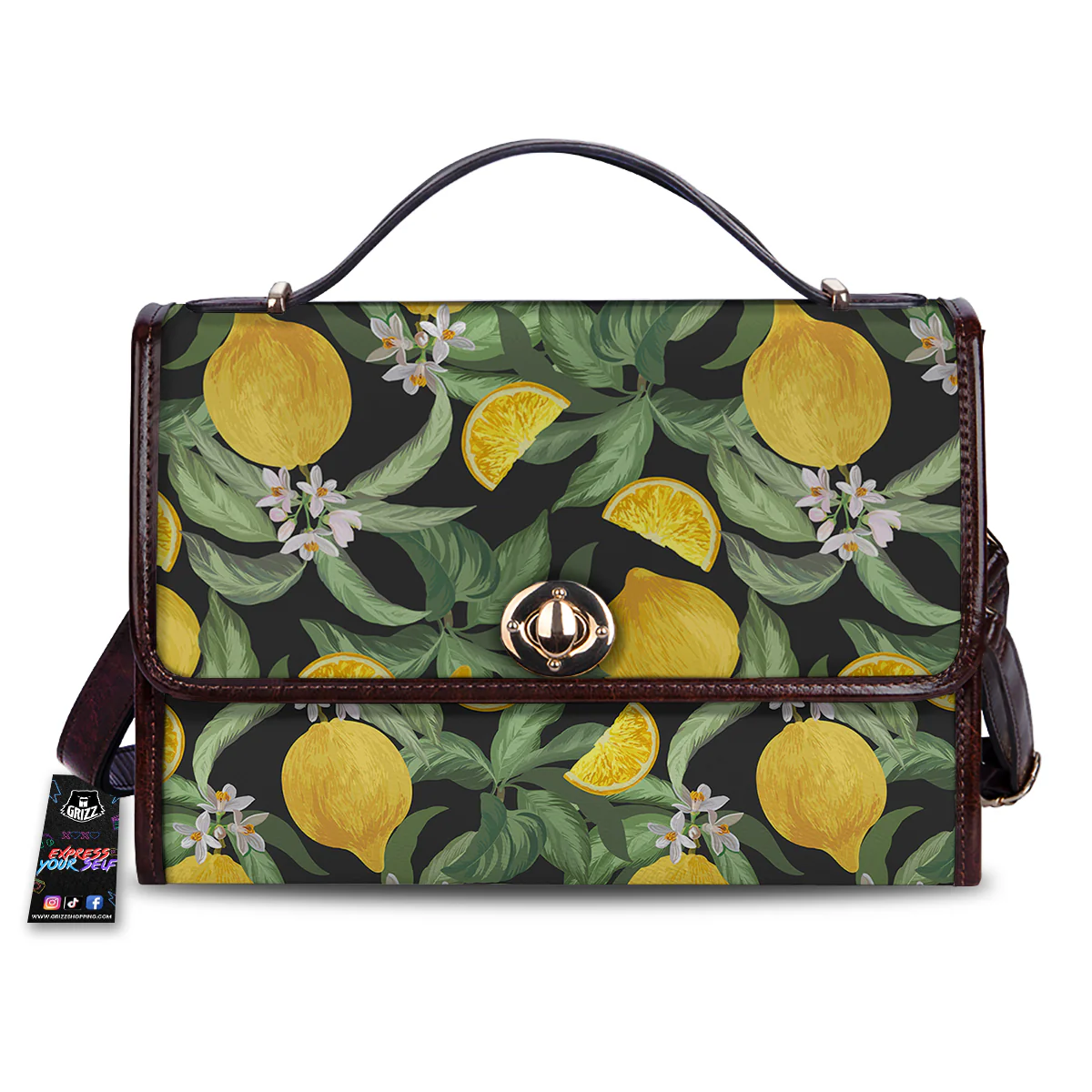 Lemon Yellow Print Pattern Women's Satchel Bag