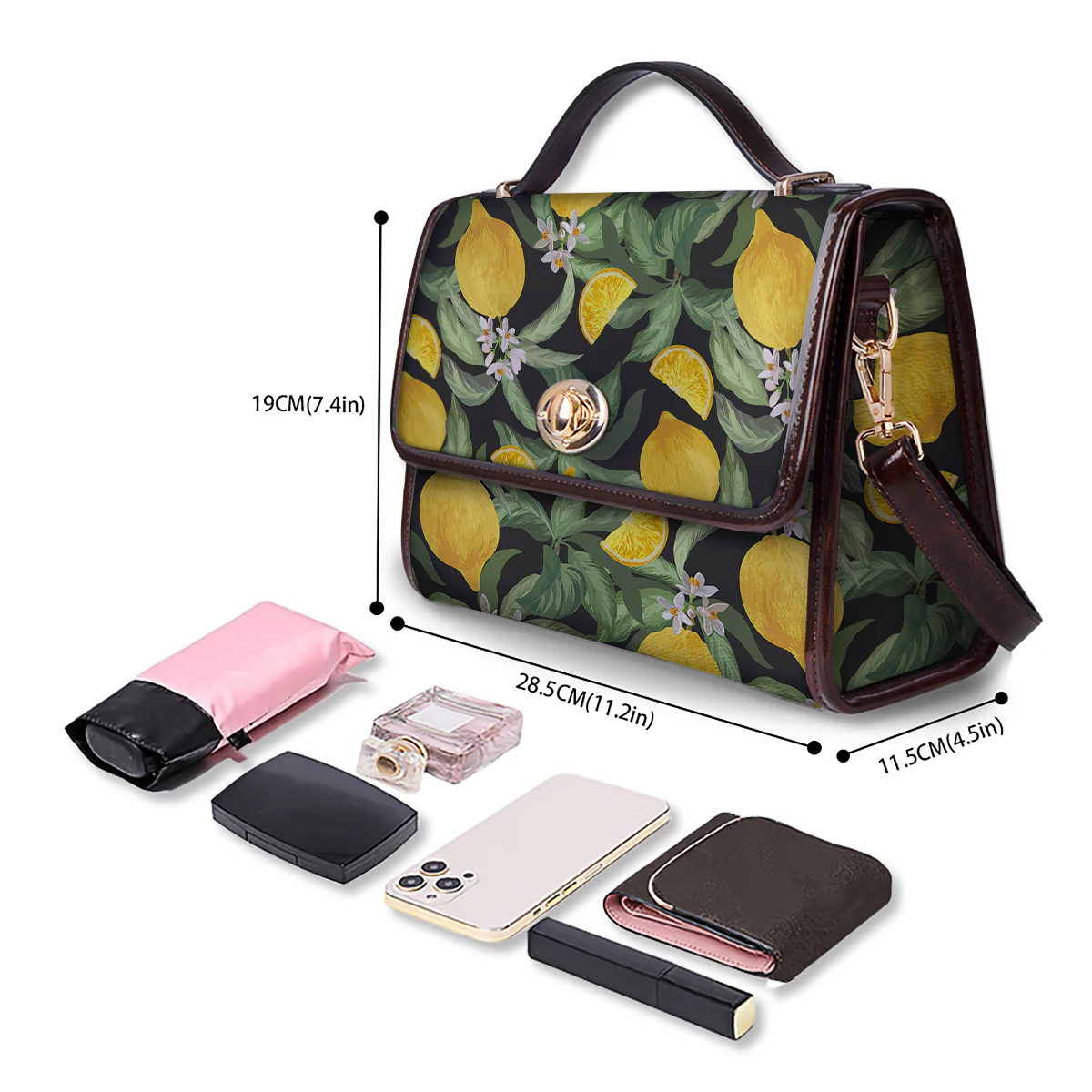 Lemon Yellow Print Pattern Women's Satchel Bag - Image 4