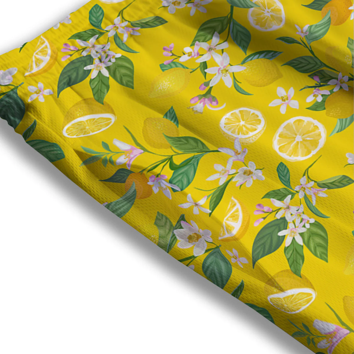 Lemon Yellow Topic Fruits Print Pattern Mesh Shorts - Image 3