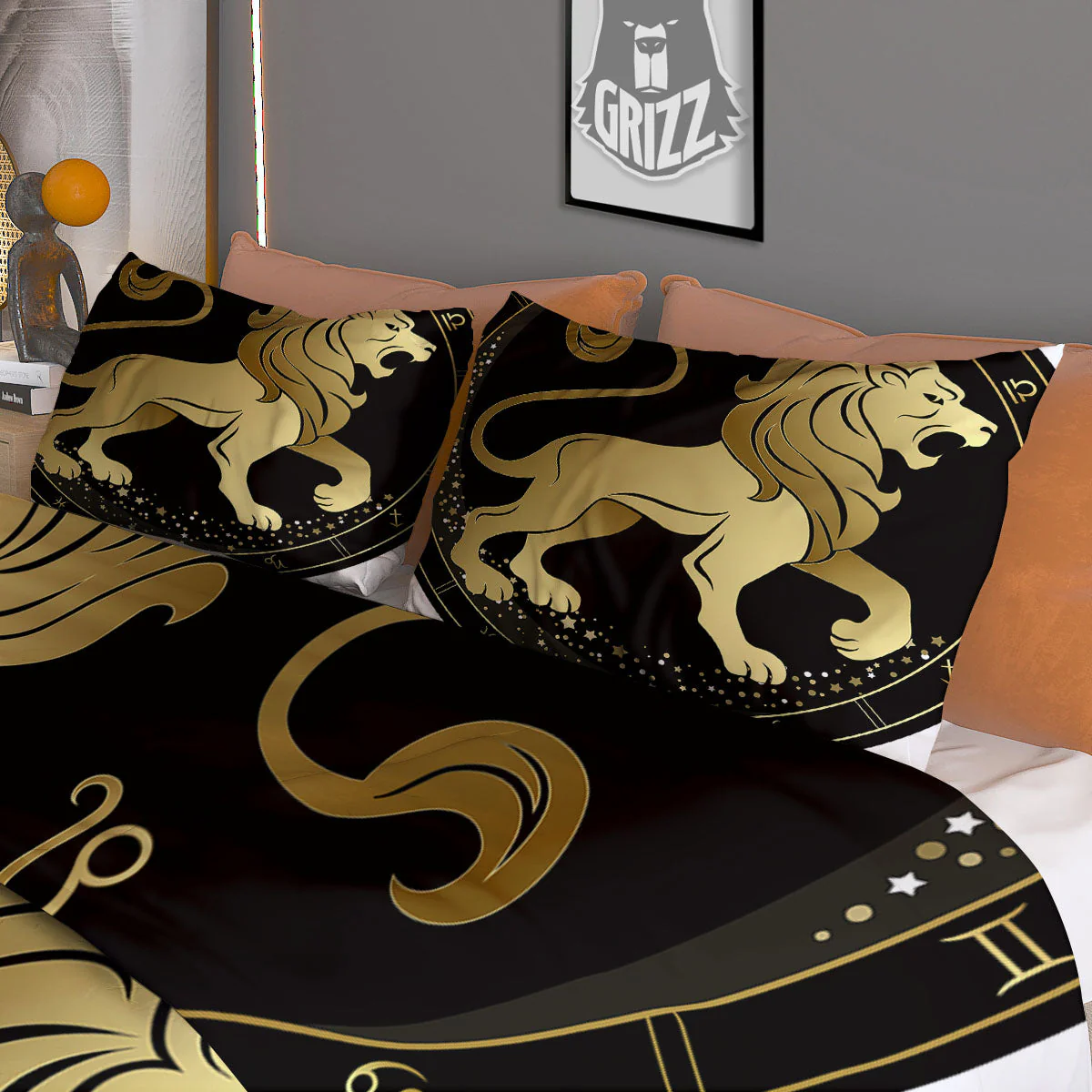 Leo Sign Black And Gold Print Duvet Cover Bedding Set - Image 3