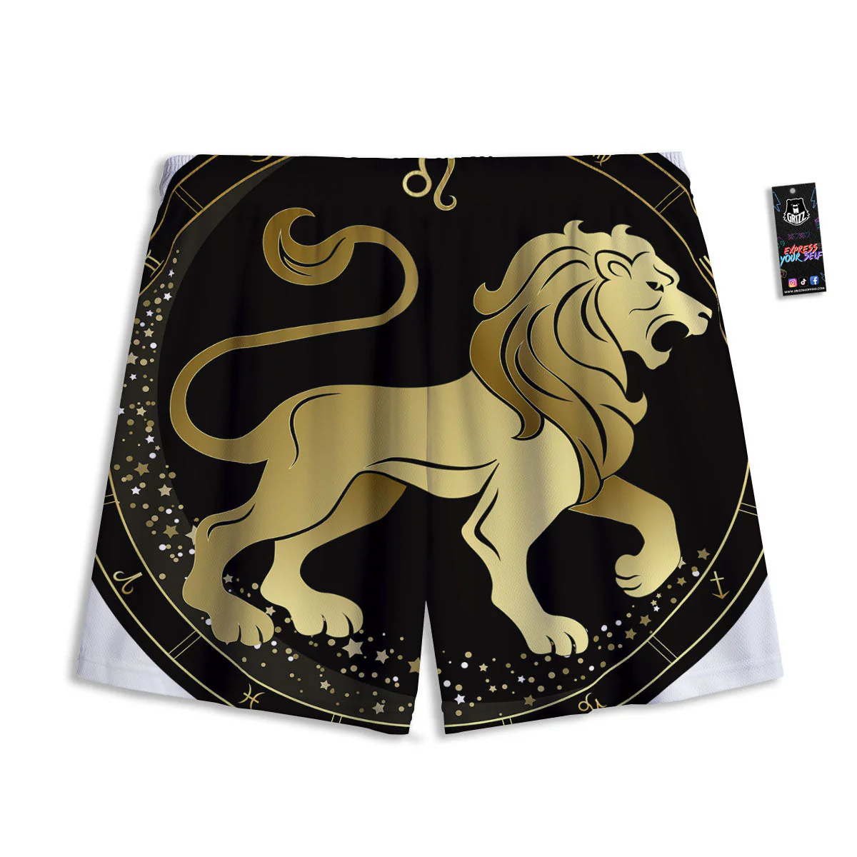 Leo Sign Black And Gold Print Mesh Shorts - Image 2