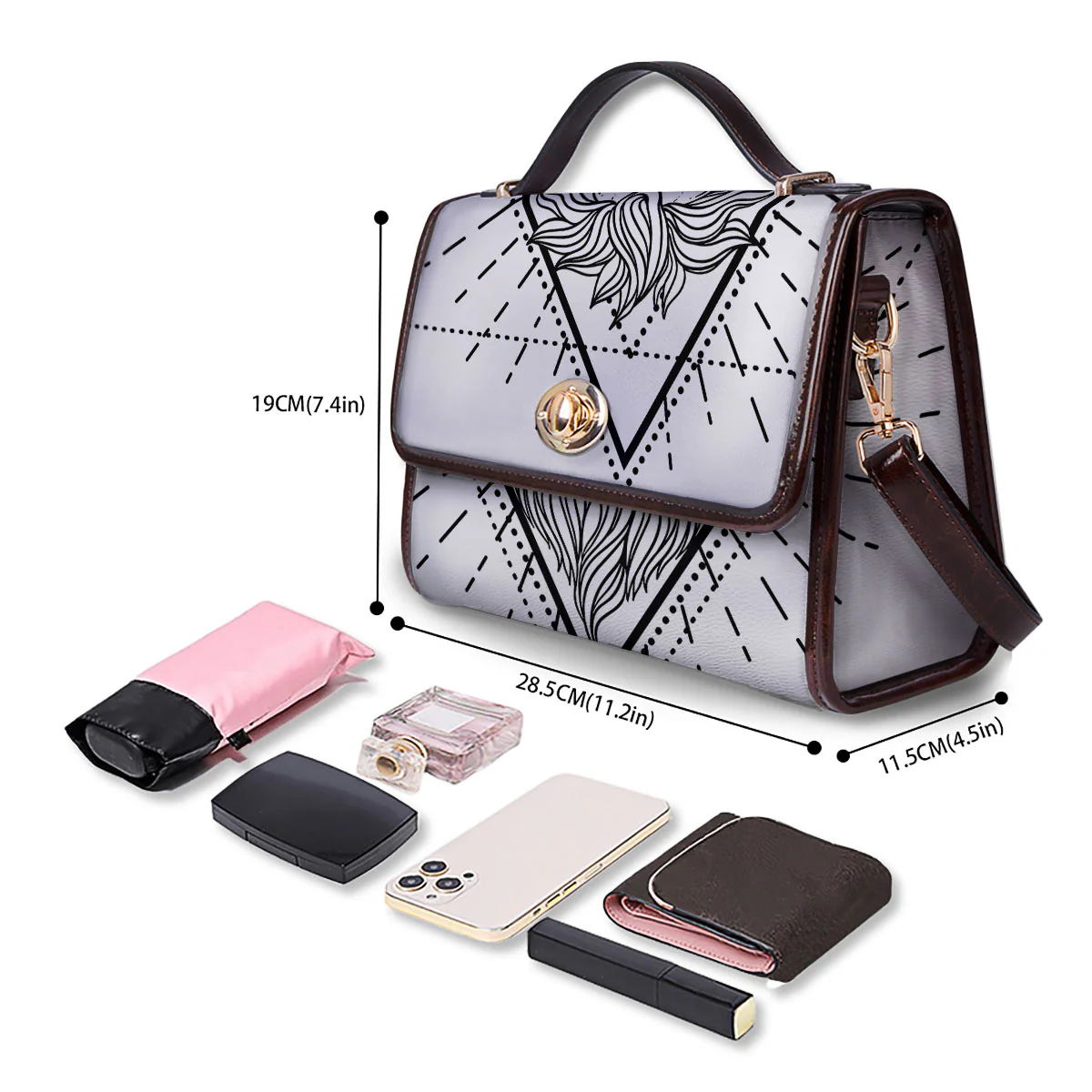 Leo Sign White And Black Print Women's Satchel Bag - Image 4