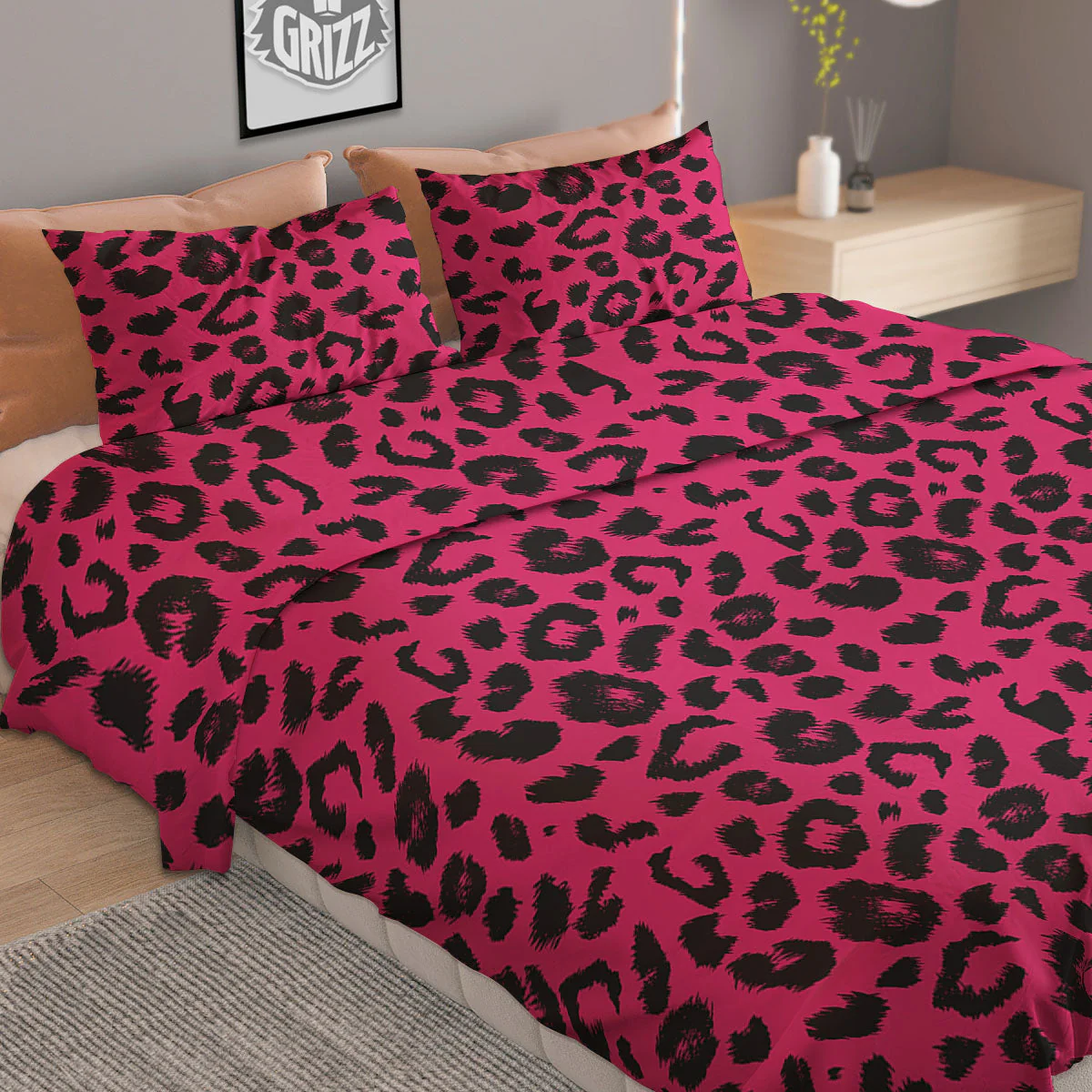 Leopard Hot Pink Print Duvet Cover Bedding Set - Image 2