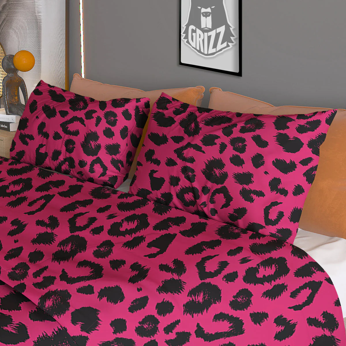 Leopard Hot Pink Print Duvet Cover Bedding Set - Image 3
