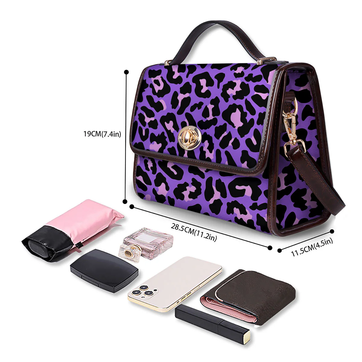 Leopard Pink And Purple Print Women's Satchel Bag - Image 4