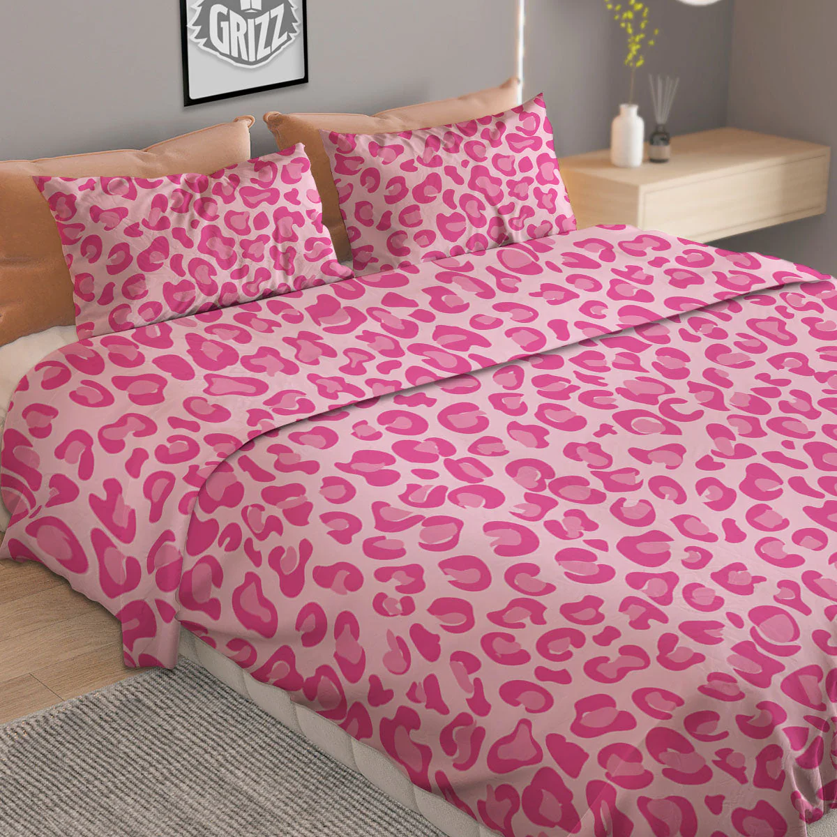 Leopard Pink Print Pattern Duvet Cover Bedding Set - Image 2