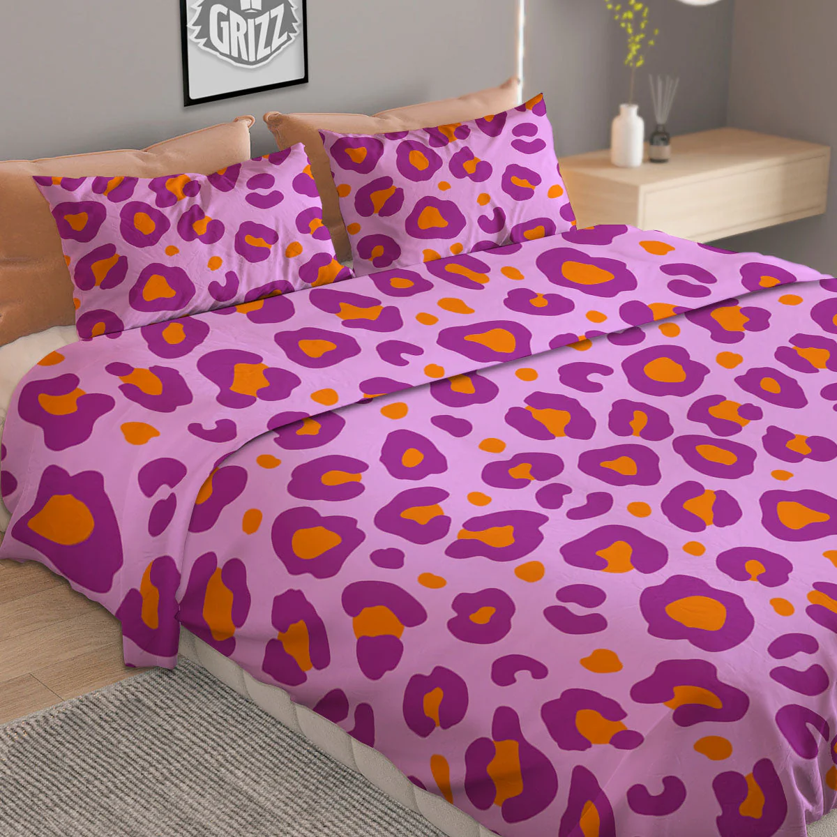 Leopard Purple And Orange Print Duvet Cover Bedding Set - Image 2