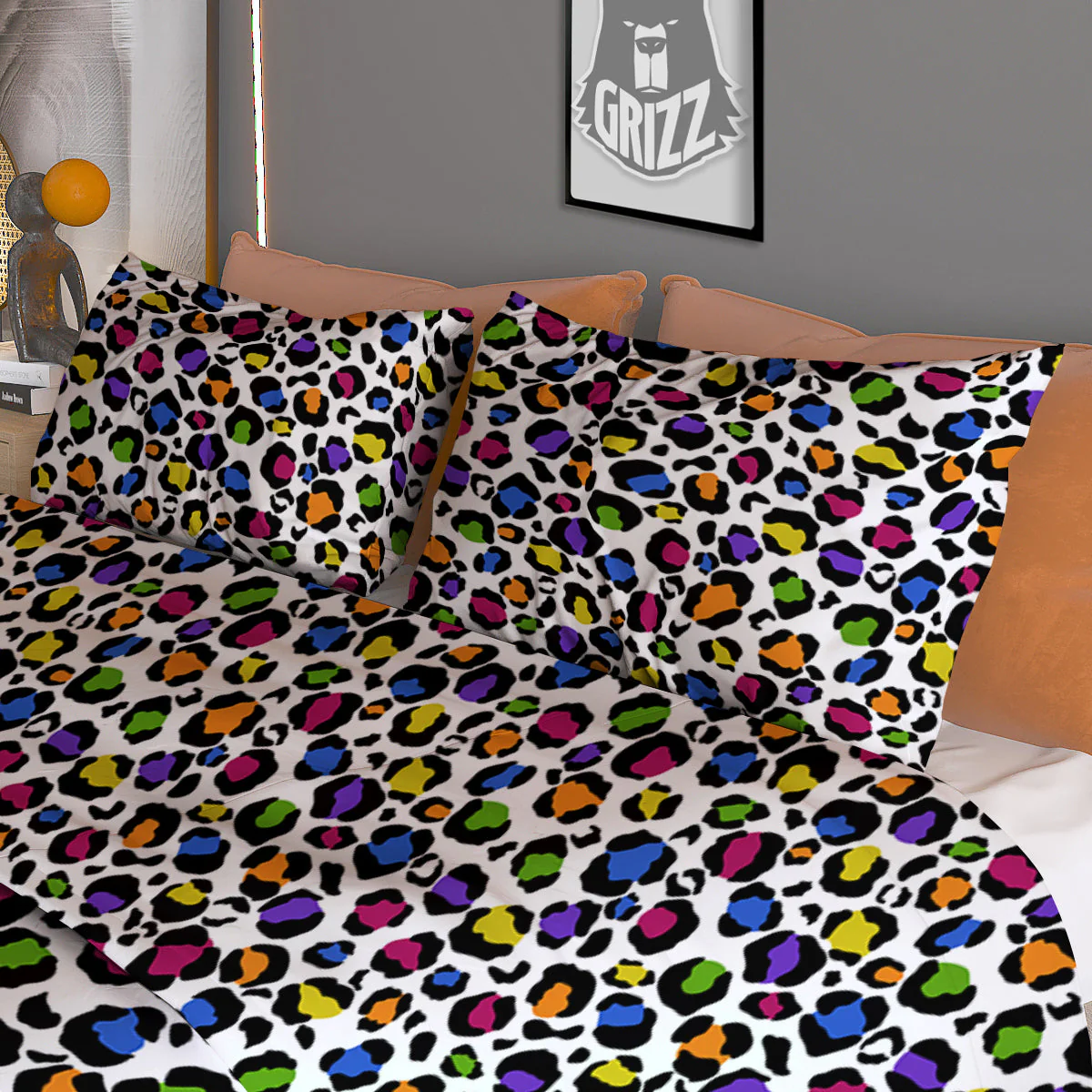 Leopard Rainbow And White Print Pattern Duvet Cover Bedding Set - Image 3