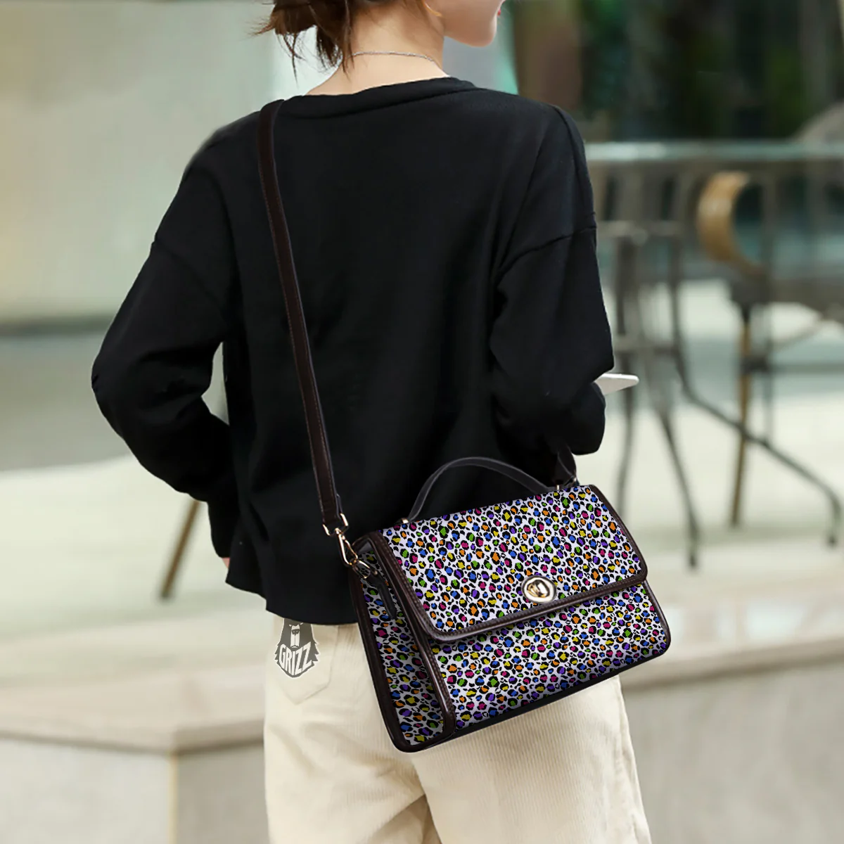 Leopard Rainbow And White Print Pattern Women's Satchel Bag - Image 3