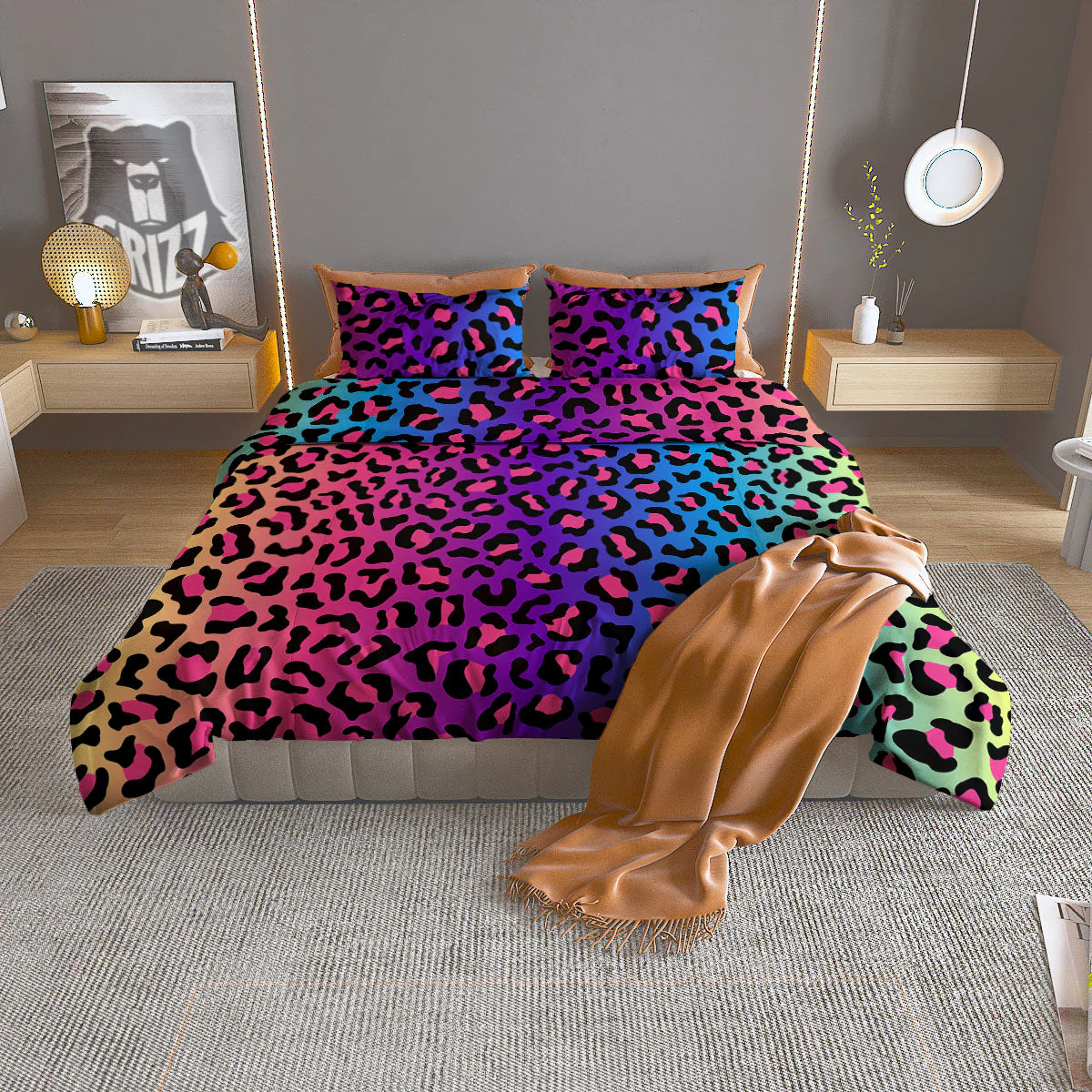 Leopard Rainbow Print Duvet Cover Bedding Set