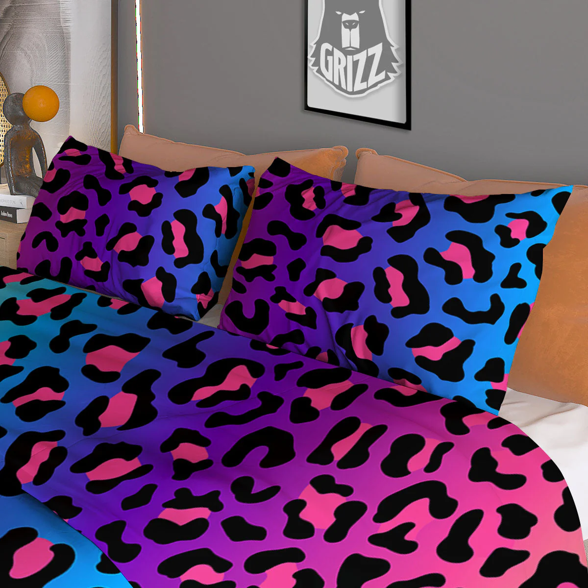Leopard Rainbow Print Duvet Cover Bedding Set - Image 3