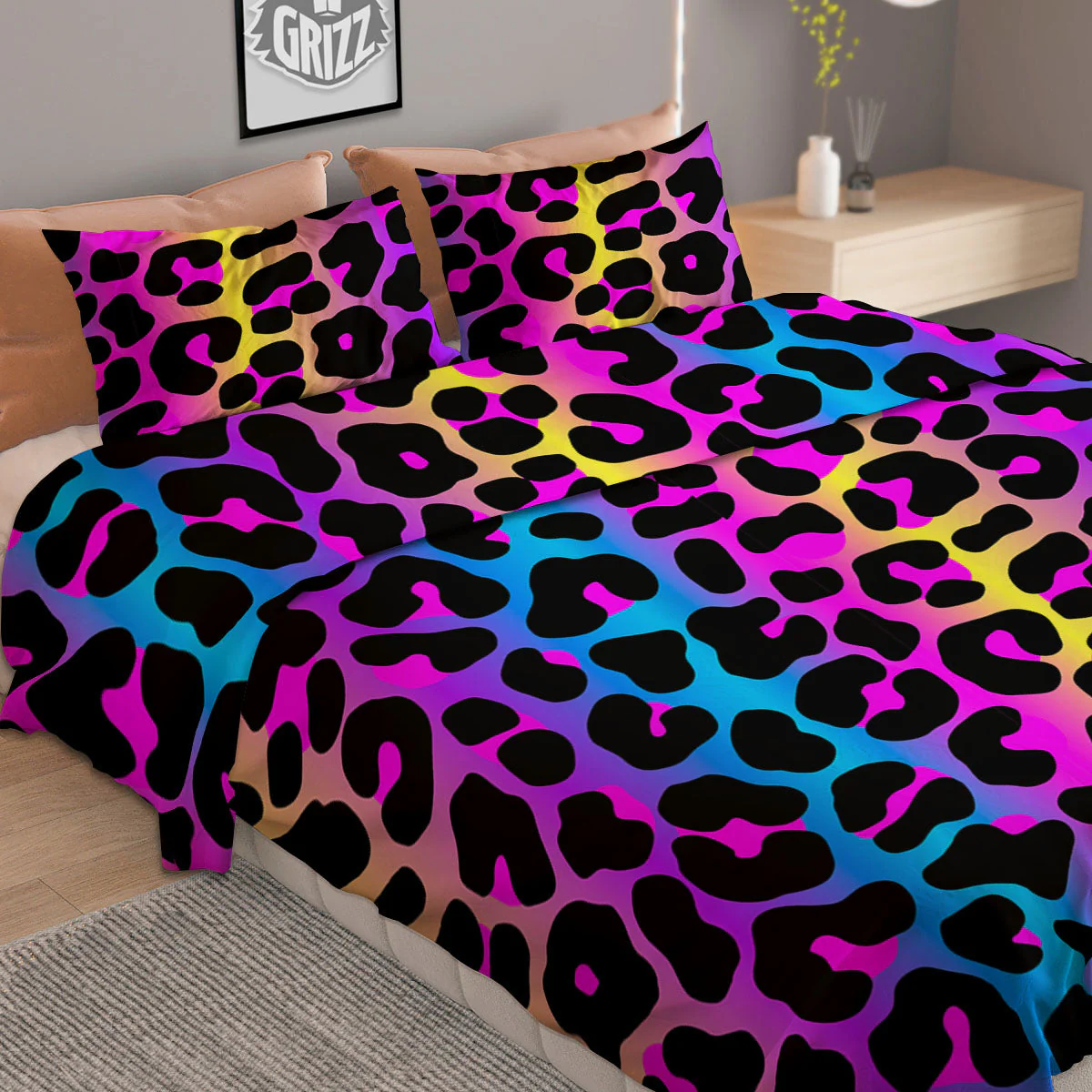 Leopard Rainbow Print Pattern Duvet Cover Bedding Set - Image 2