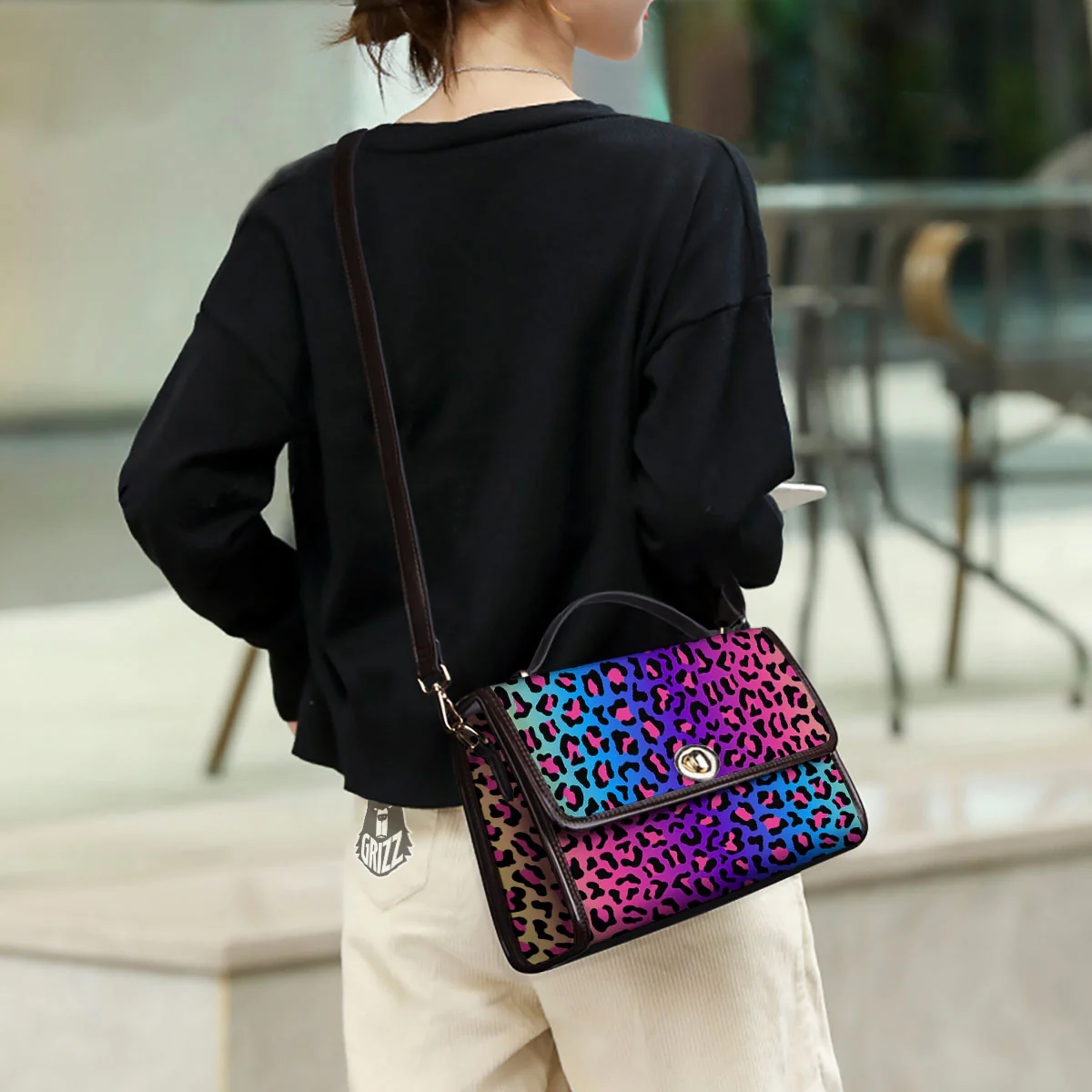 Leopard Rainbow Print Women's Satchel Bag - Image 3