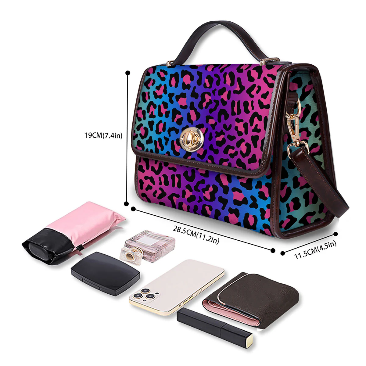 Leopard Rainbow Print Women's Satchel Bag - Image 4